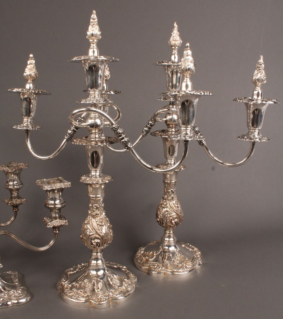 Lot 551: Two Pair of Silverplated Candelabra, 4 pcs.