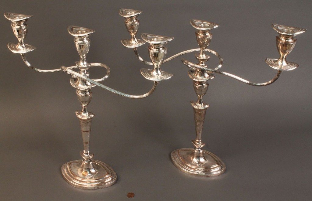 Lot 74: Two Pairs of Silver Candelabras