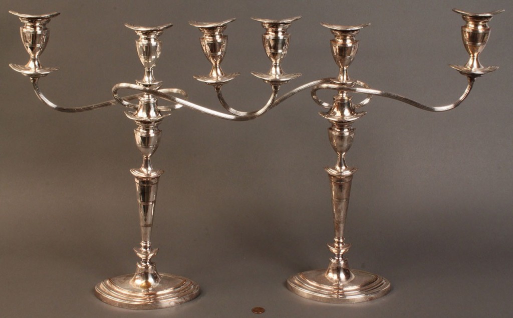 Lot 74: Two Pairs of Silver Candelabras