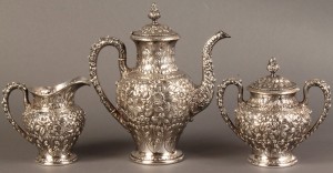 Lot 77: S. Kirk & Son Repousse sterling Coffee Service