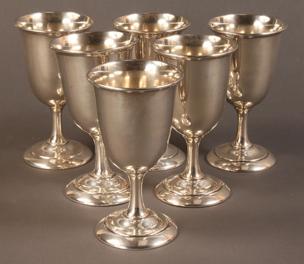 Lot 83: Set of 6 Sterling Silver Goblets, Weidlich