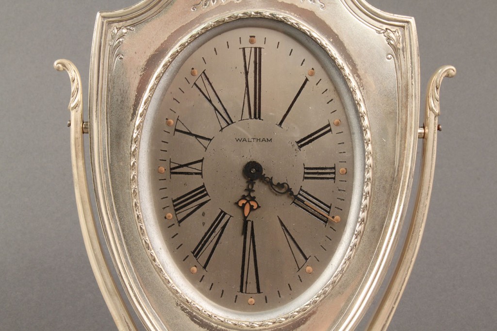 Lot 94: Waltham Clock, Reed & Barton Sterling Case