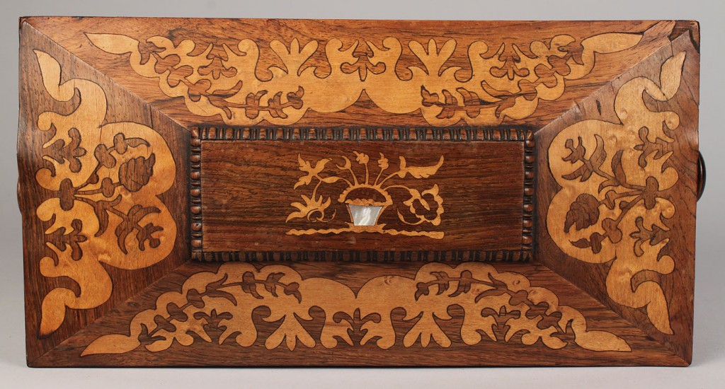 Lot 101: Rosewood marquetry tea caddy
