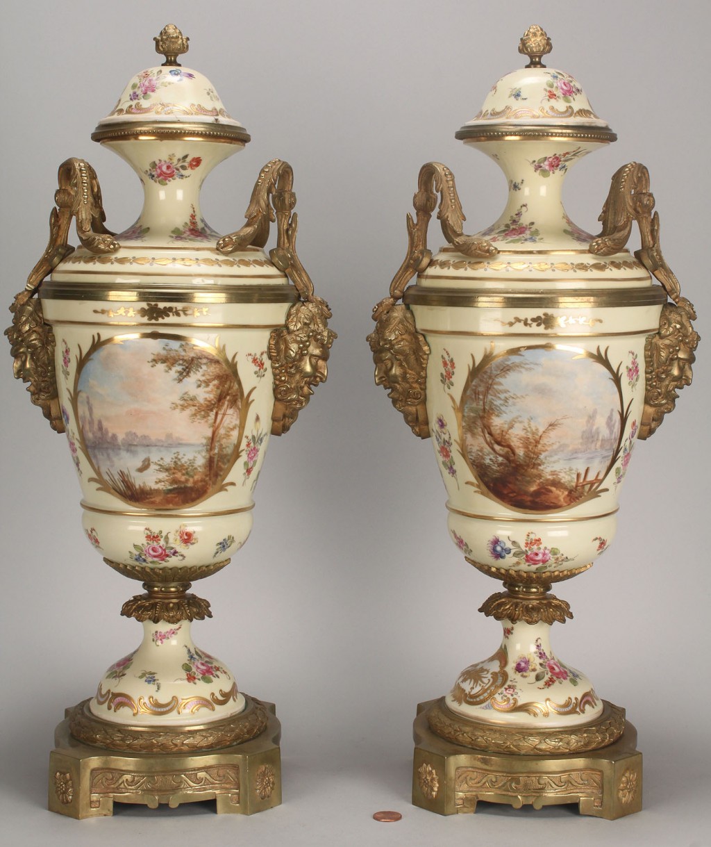 Lot 106: Pair of Sevres Ormolu Urns, 19th century