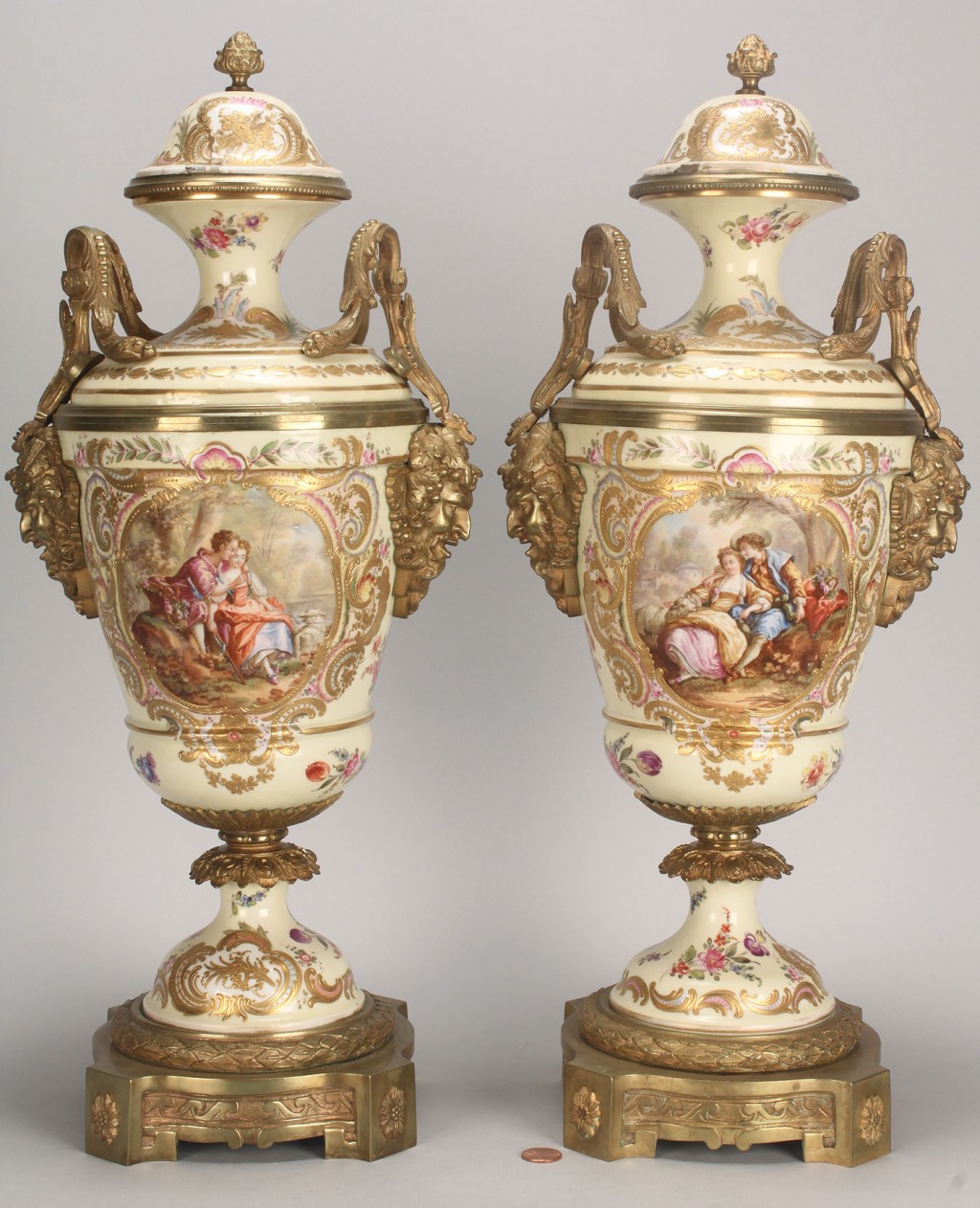 Lot 106: Pair of Sevres Ormolu Urns, 19th century
