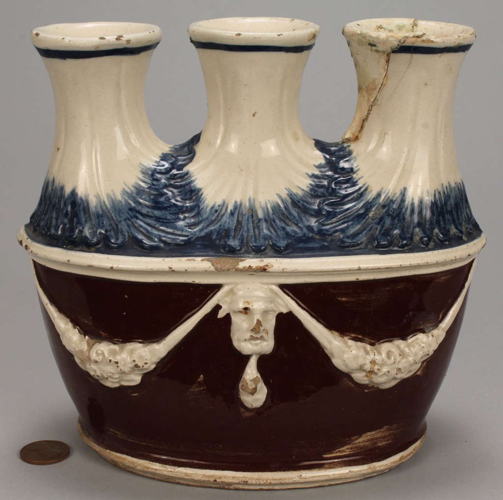 Lot 107: Triple Neck Vase and Pearlware Tea Caddy