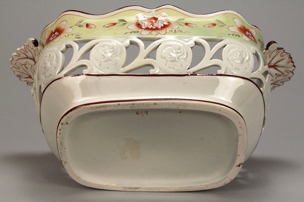 Lot 109: Pierced creamware basket w/ polychrome decoration