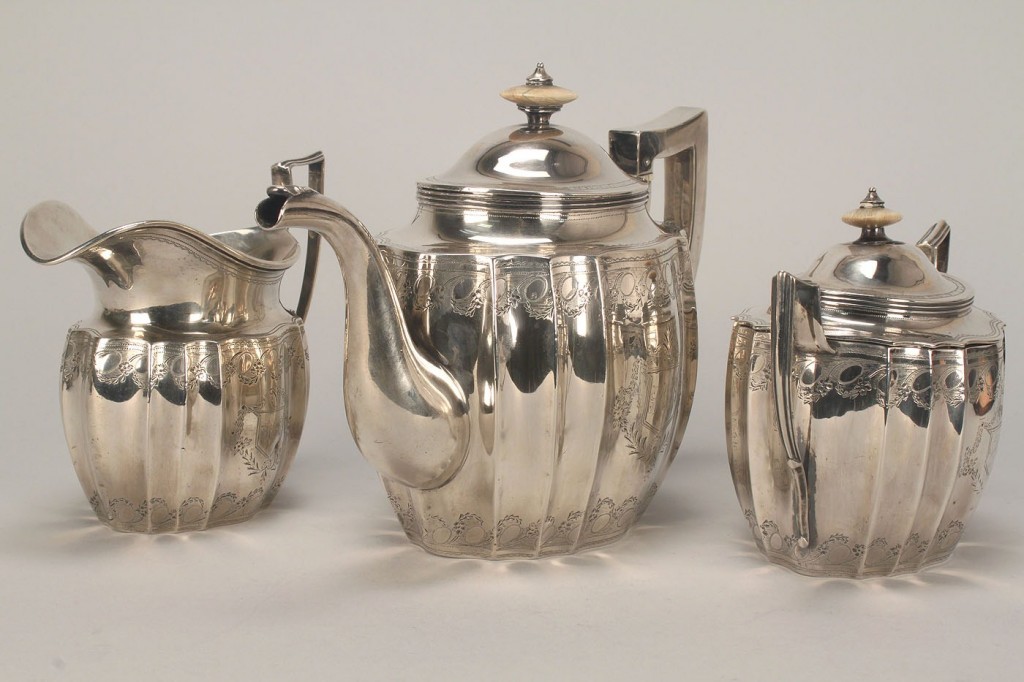 Lot 114: American coin silver tea set, Gale, Wood & Hughes