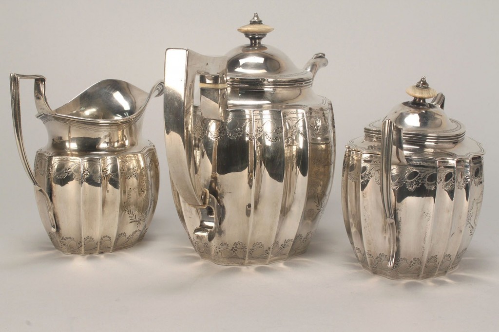 Lot 114: American coin silver tea set, Gale, Wood & Hughes