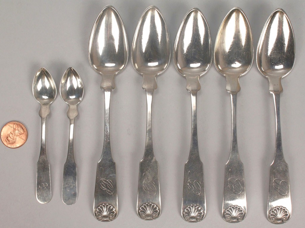 Lot 126: 7 Georgia Coin silver spoons