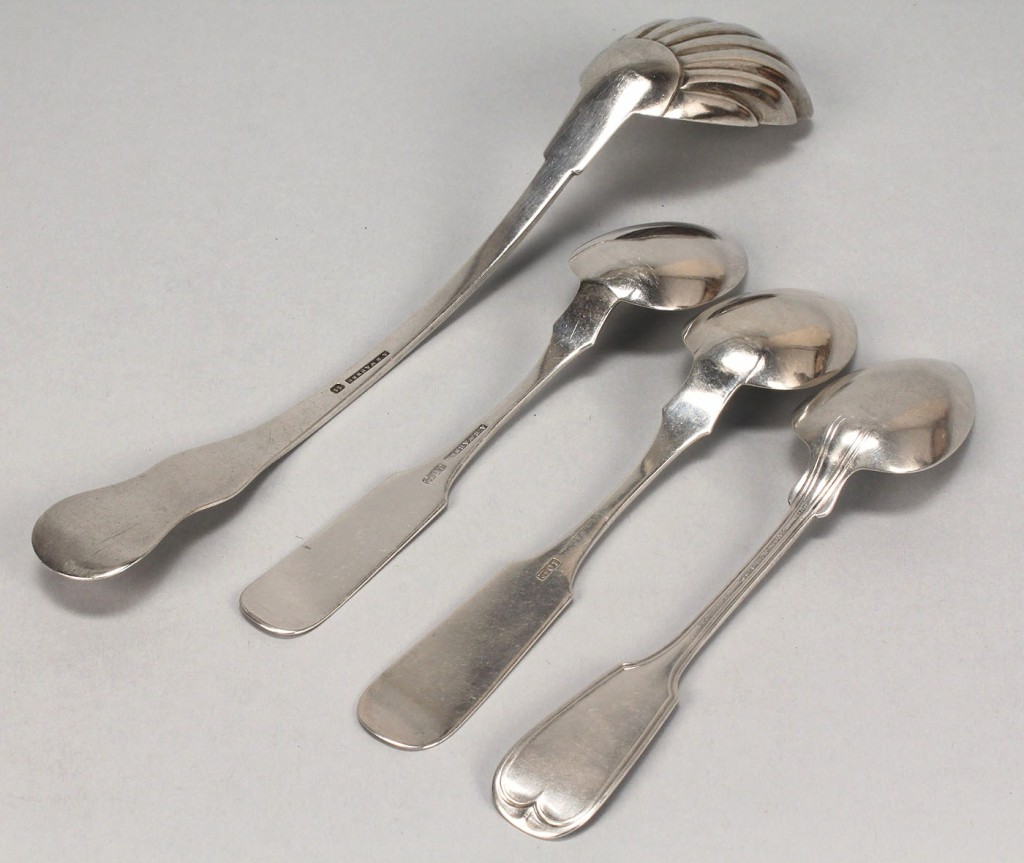 Lot 129: Baltimore silver ladle and 8 spoons