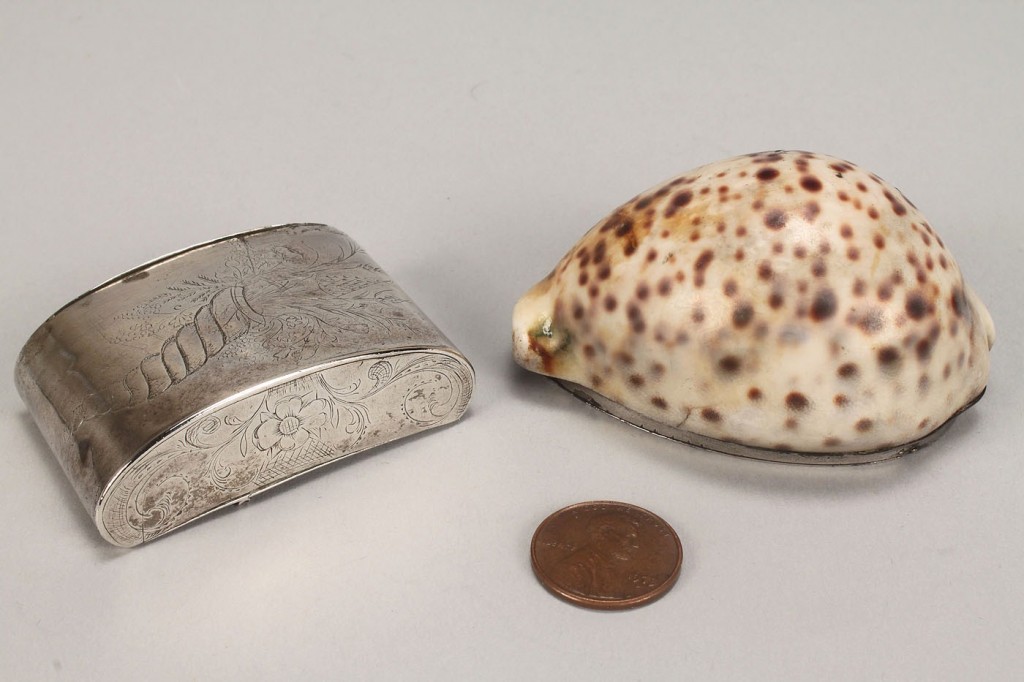 Lot 159: 2 Silver Snuff Boxes, Inc. Cowry Shell