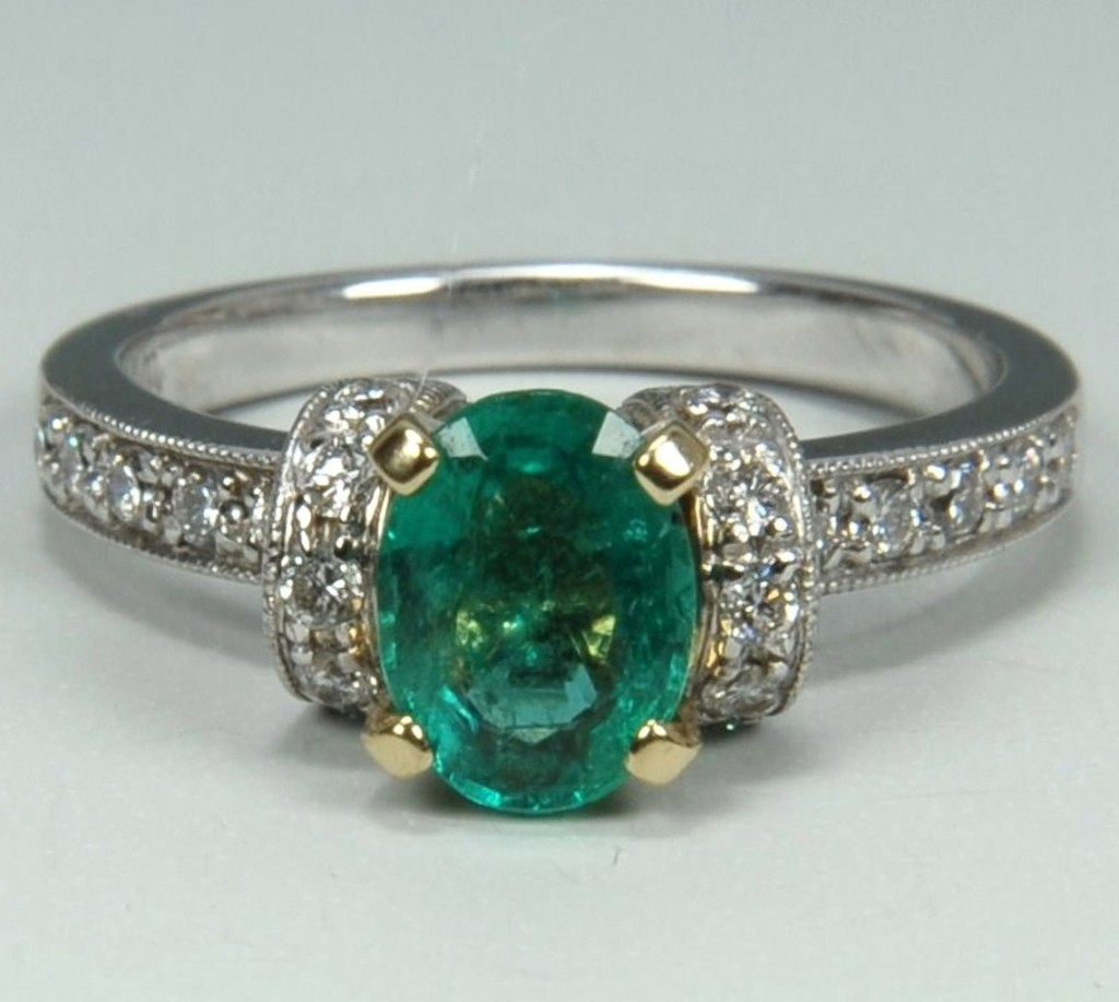 Lot 172: Ladies 14K Emerald and Diamond Ring