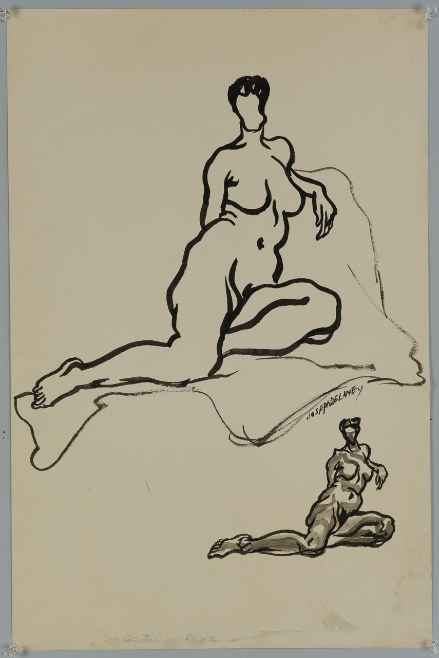 Lot 183: Signed Joseph Delaney Ink Drawing, two nudes