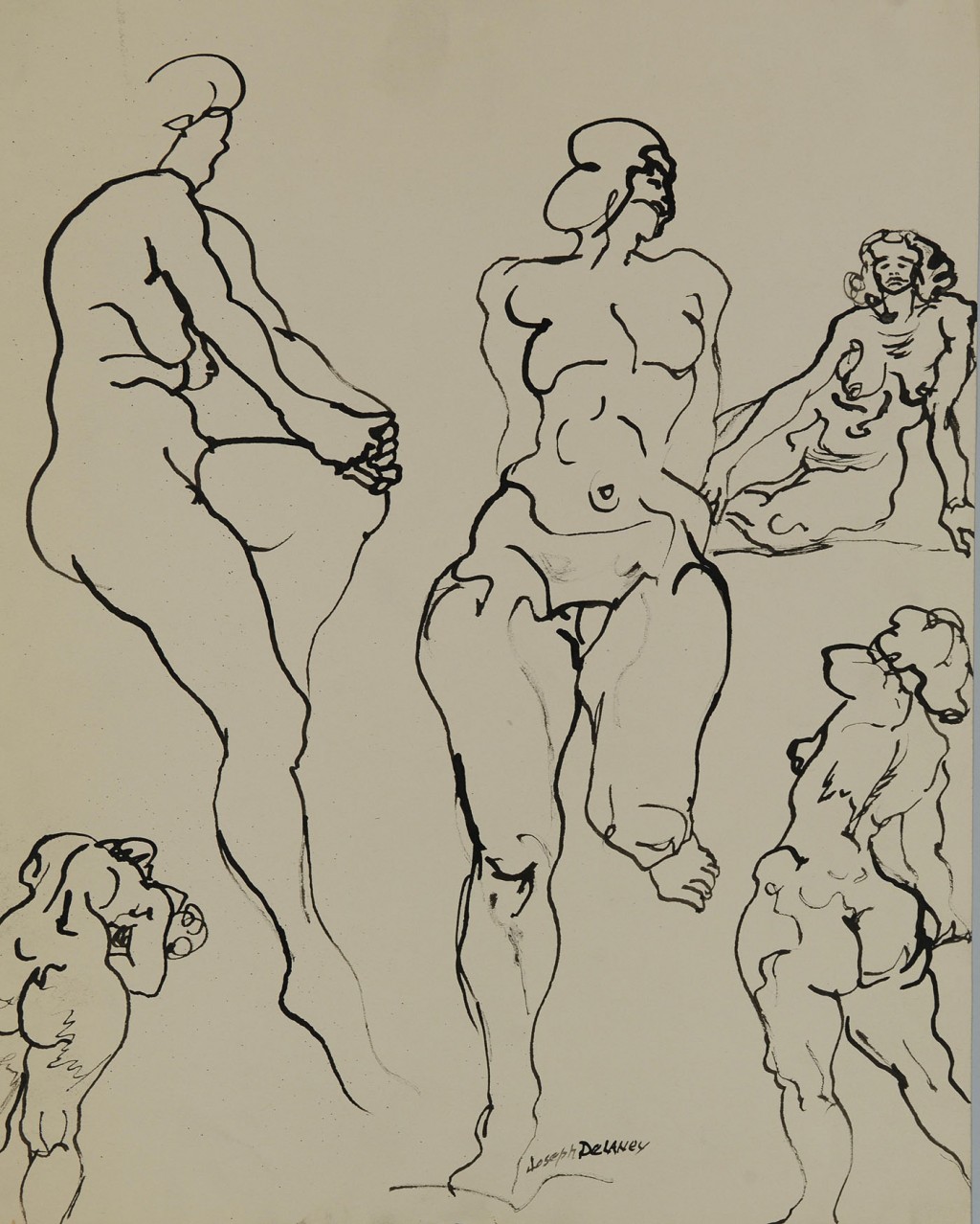 Lot 184: Signed Joseph Delaney Ink Drawing, multiple nudes