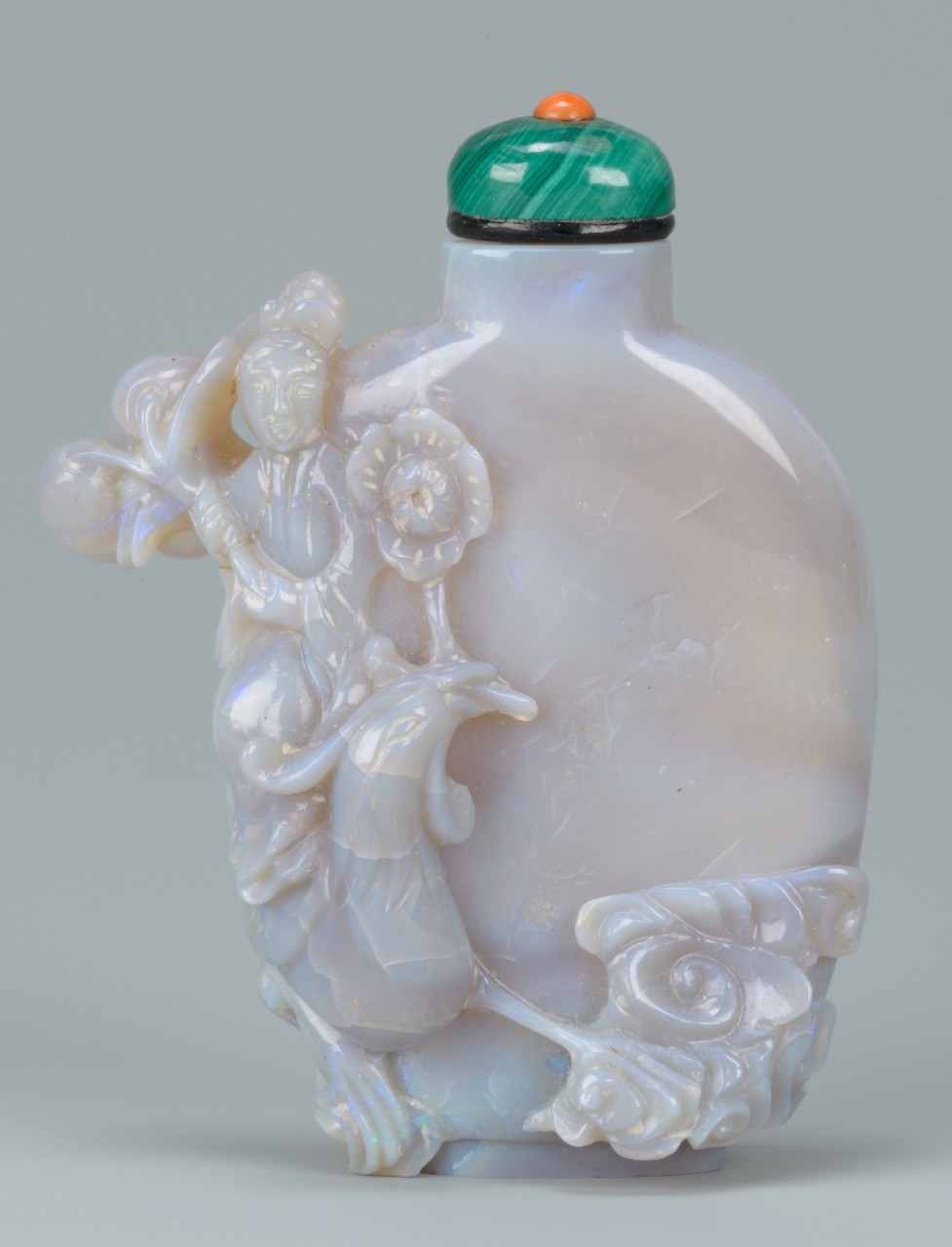 Lot 1: Chinese Opal Snuff Bottle, Female Immortal & Phoen