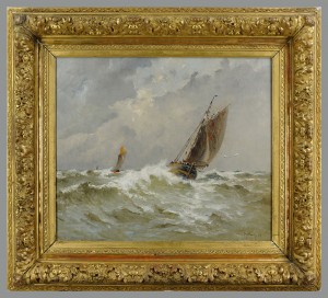 Lot 200: Emile Maillard oil on canvas marine painting, 1908