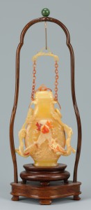 Lot 212: Chinese Hornbill Hanging Bottle w/ Stand