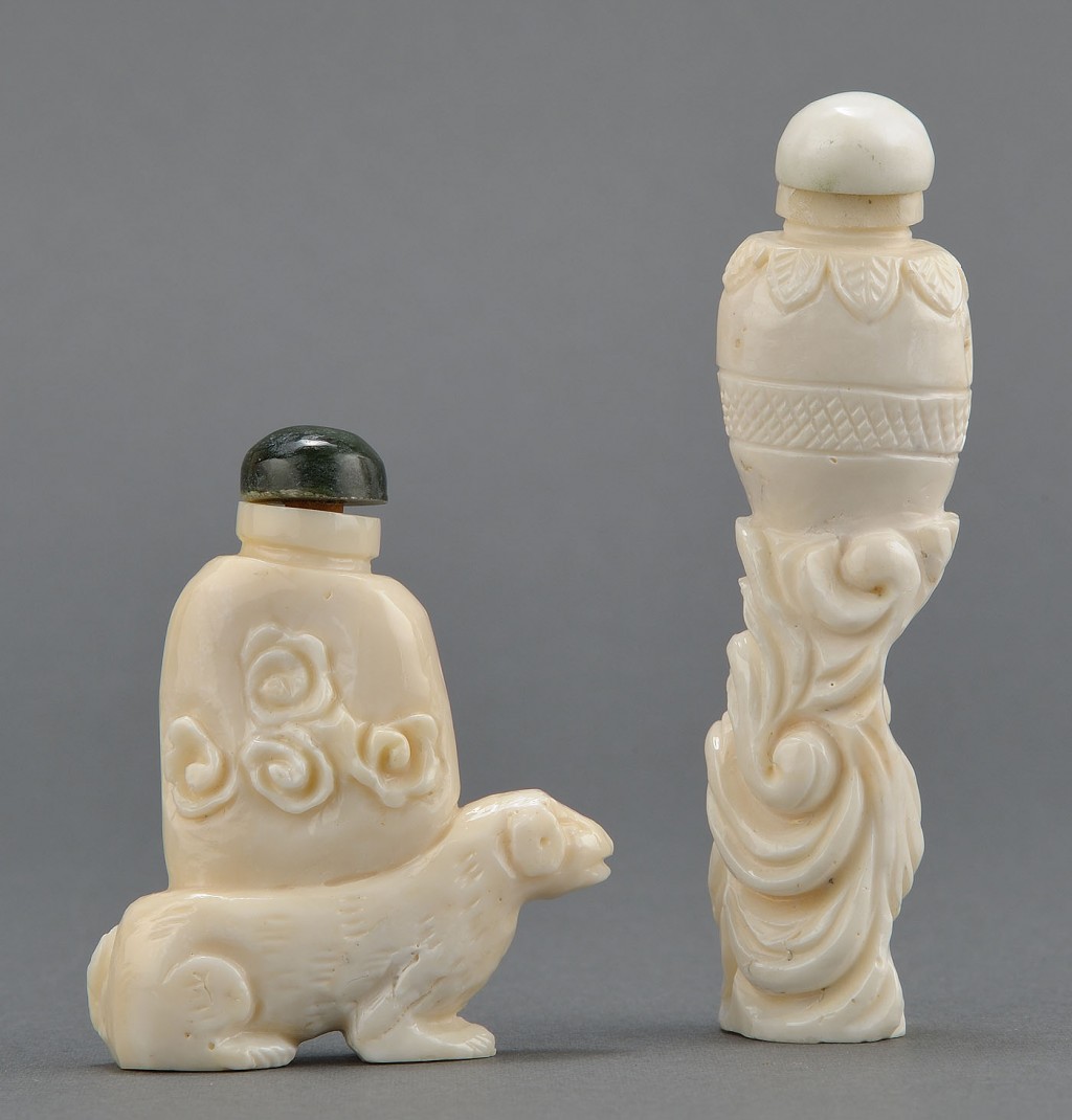 Lot 237: 2 Chinese Carved White Coral Snuff Bottles