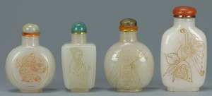 Lot 241: 4 Chinese Jade Snuff Bottles w/ Incising