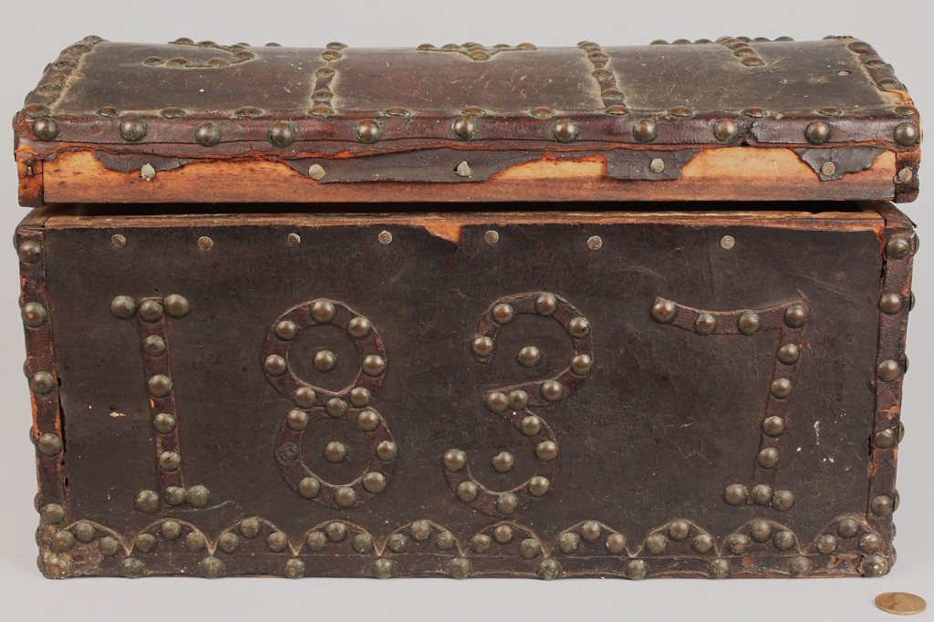 Lot 277: Small early trunk with tack decoration