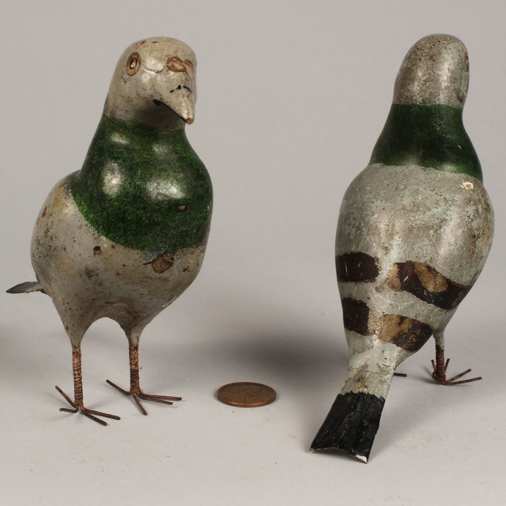 Lot 282: 2 Paper Mache Pigeons & Iroquois Beaded Bird Whims