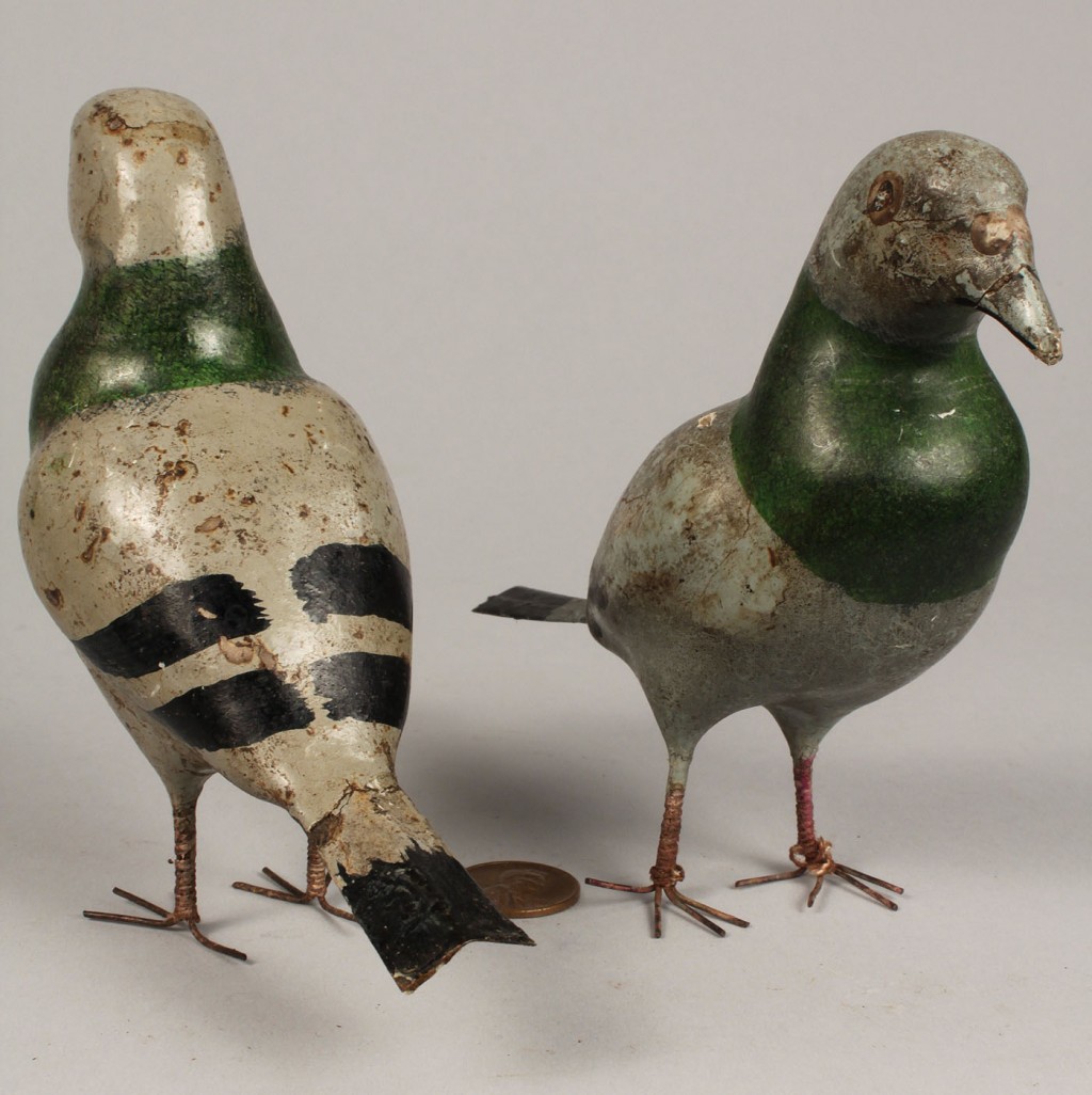 Lot 282: 2 Paper Mache Pigeons & Iroquois Beaded Bird Whims