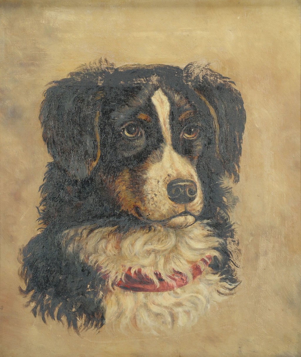 Lot 284: Folk Art Carved Dog Cane And Dog Painting