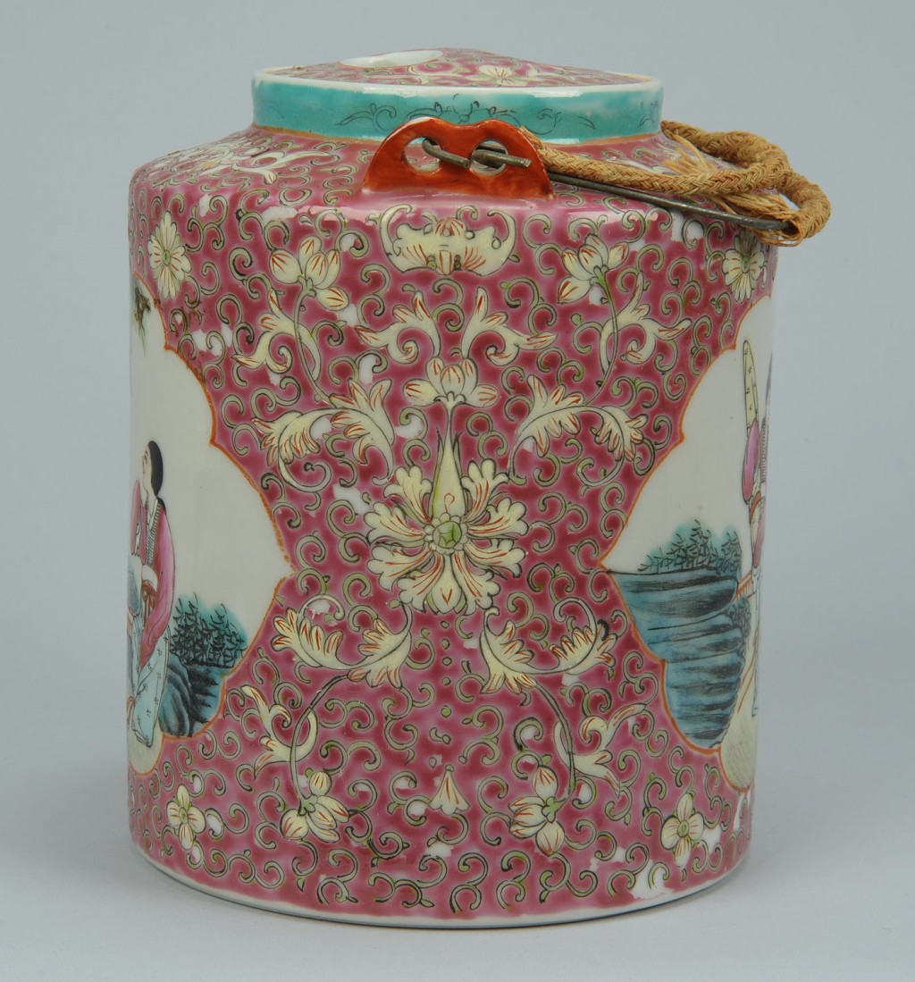 Lot 28: Famille Rose Porcelain Items, Jars & Tea Pot