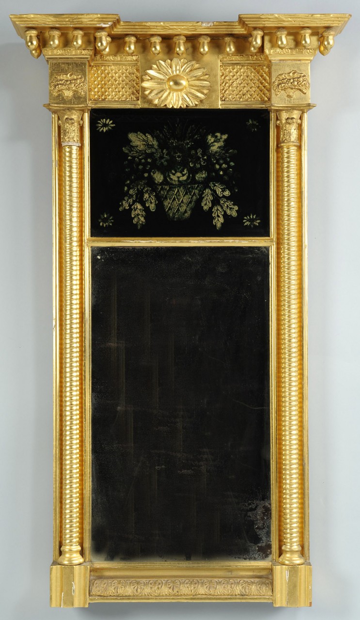 Lot 299: Gilt Carved Mirror with Reverse Painted Panel
