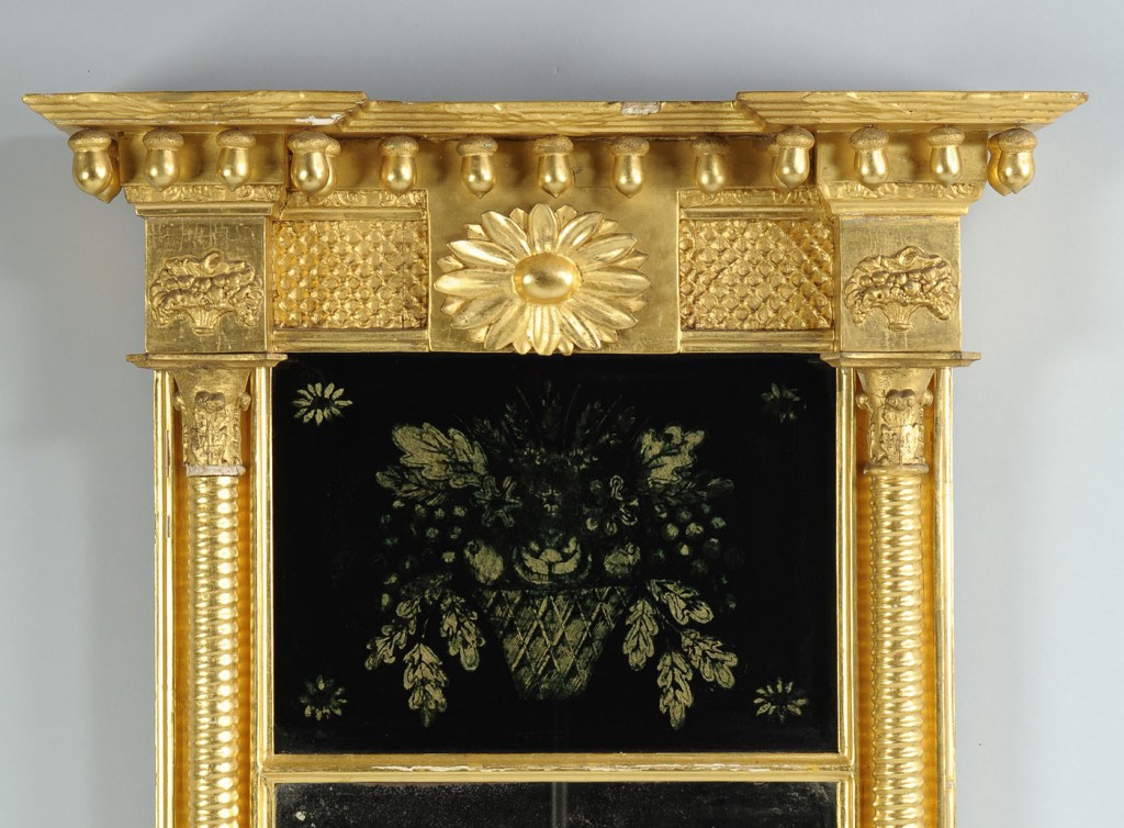 Lot 299: Gilt Carved Mirror with Reverse Painted Panel