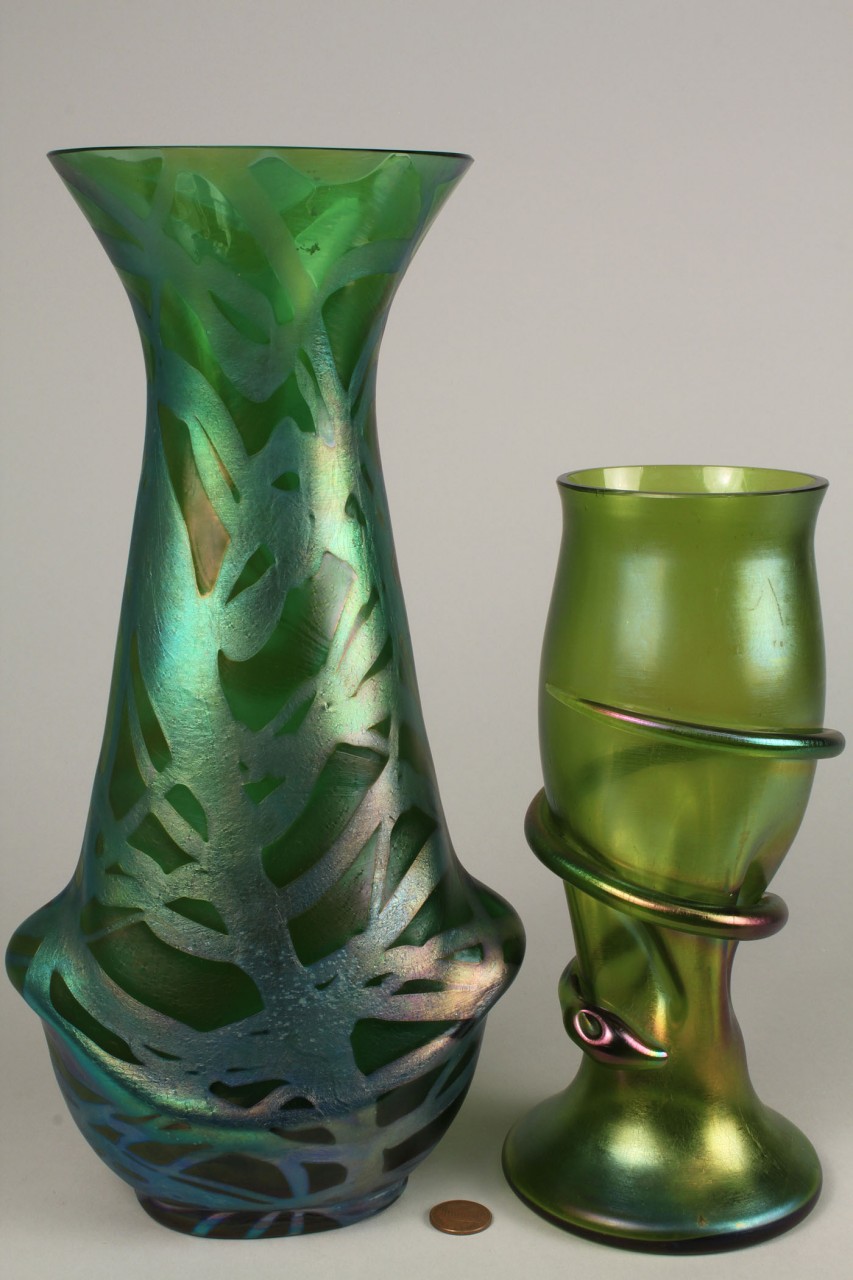 Lot 325: 2 Art Glass Vases, Serpent  & Silver Trails