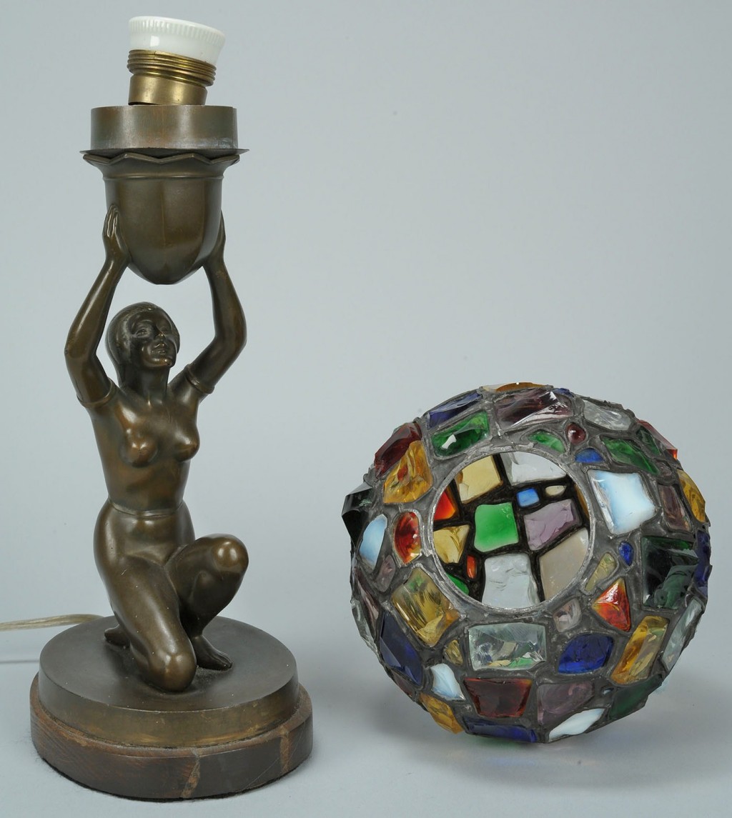 Lot 332: German Art Deco figure lamp, mosaic leaded shade