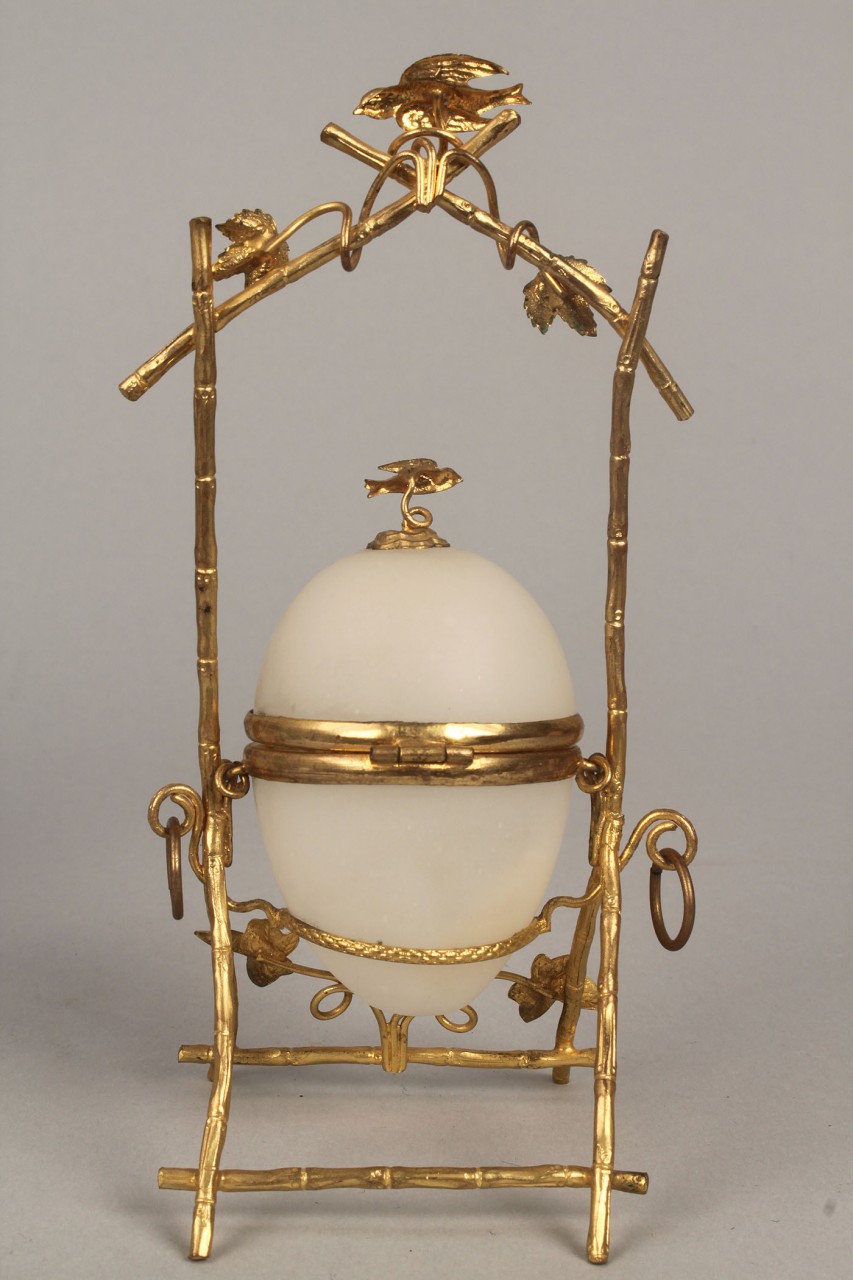 Lot 340: 3 gilt mounted opaline glass eggs