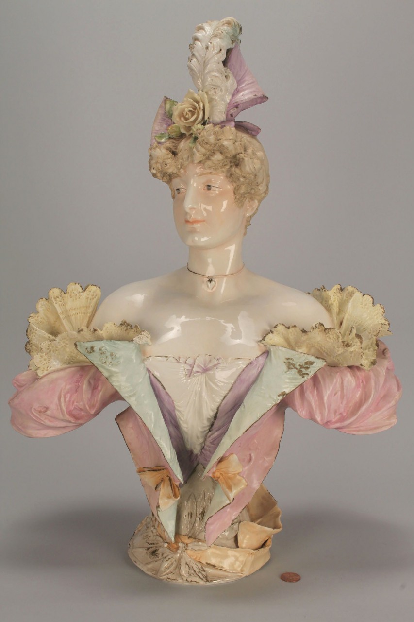 Lot 344: Ceramic Bust of an Edwardian Lady, 21" H, poss. Te