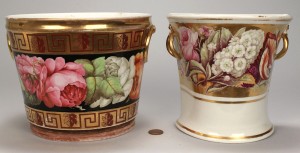 Lot 354: 2 English porcelain bulb pots, 1 Davenport