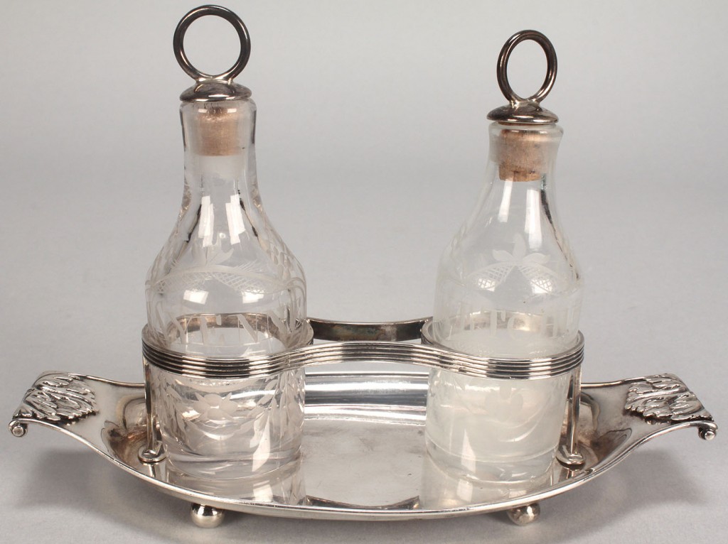 Lot 357: Early silver and glass table items, 3 pcs