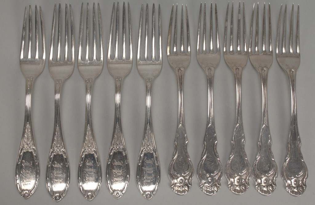 Lot 361: 13 coin & early sterling forks & spoons