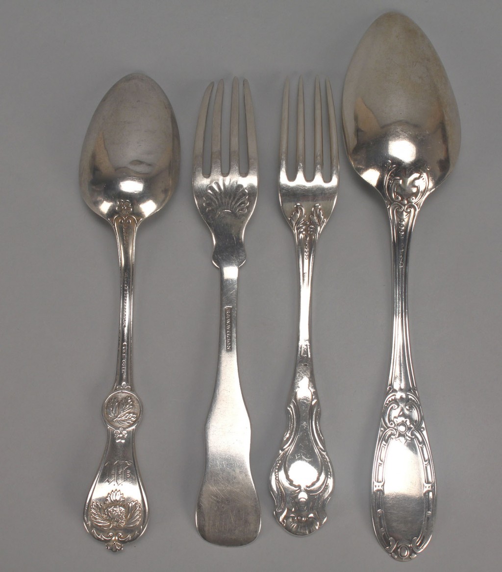 Lot 361: 13 coin & early sterling forks & spoons
