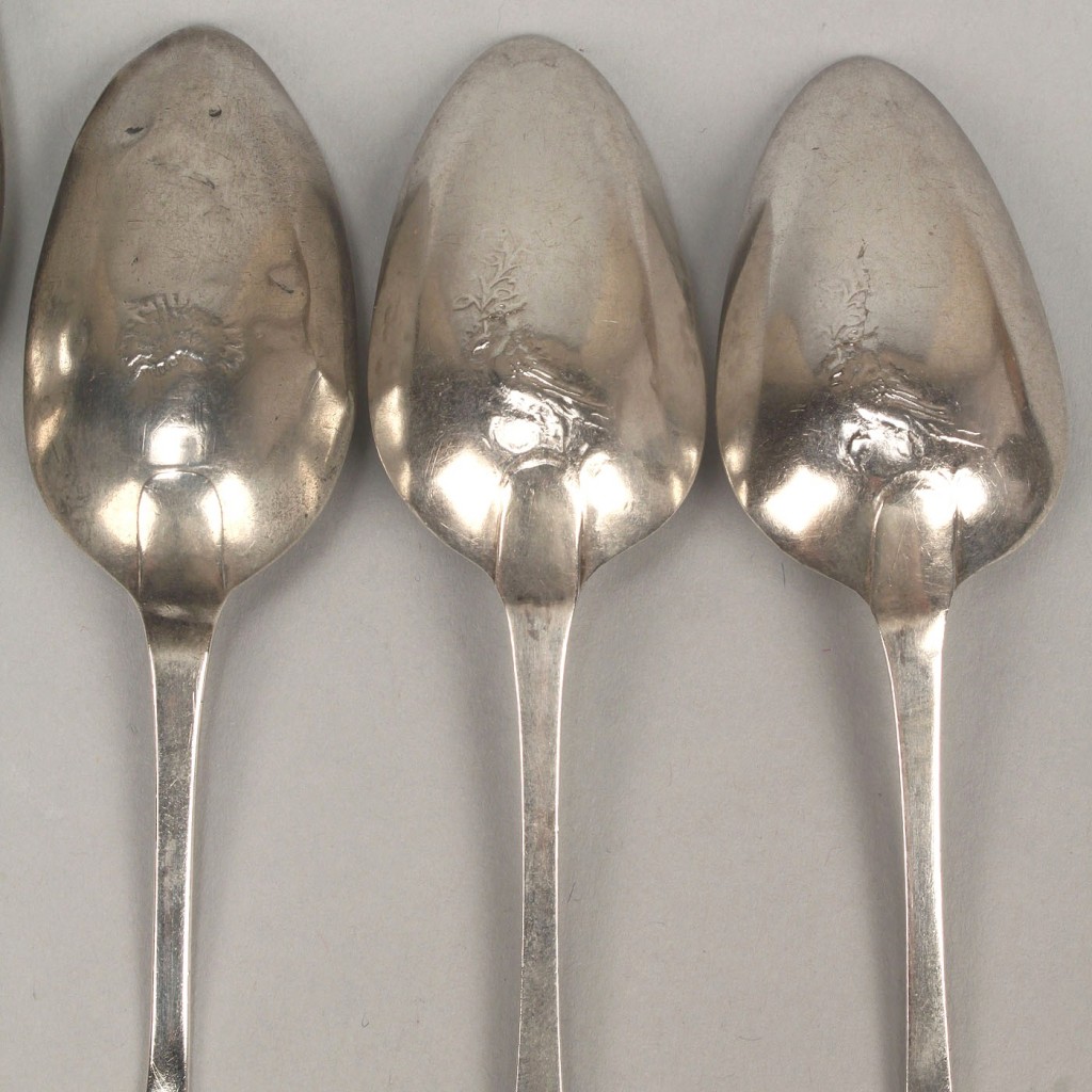 Lot 367: 6 silver Bird, Basket and Sheaf of Wheat spoons