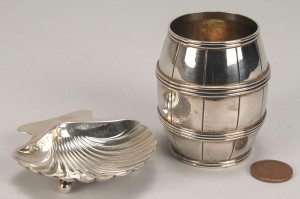 Lot 377: Tiffany sterling barrel and shell dish