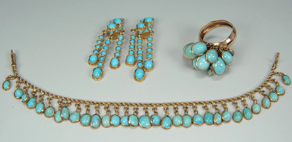 Lot 390: Group Of 14K gold and turquoise Jewelry