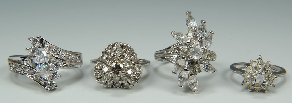 Lot 395: Group of 14K,10K & silver metal diamond rings, 4 t