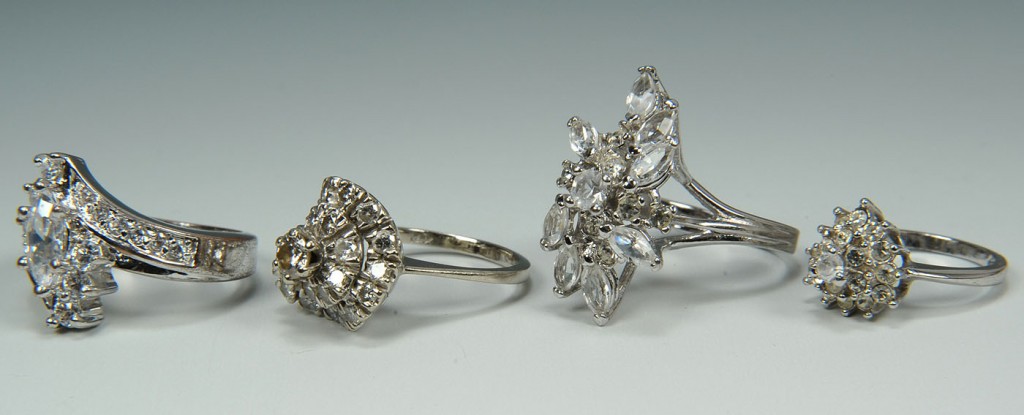 Lot 395: Group of 14K,10K & silver metal diamond rings, 4 t