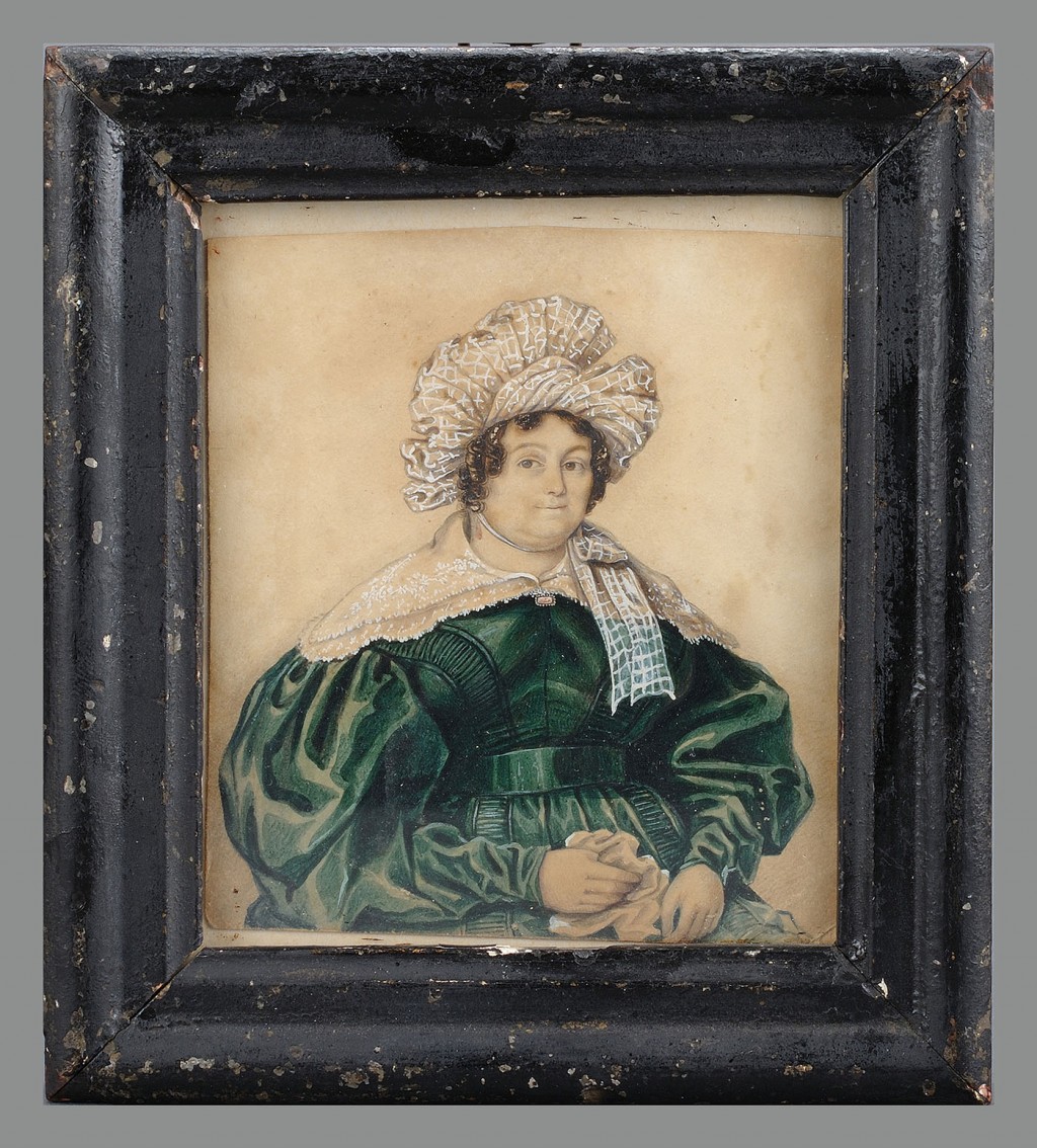 Lot 406: Small watercolor of a portly woman
