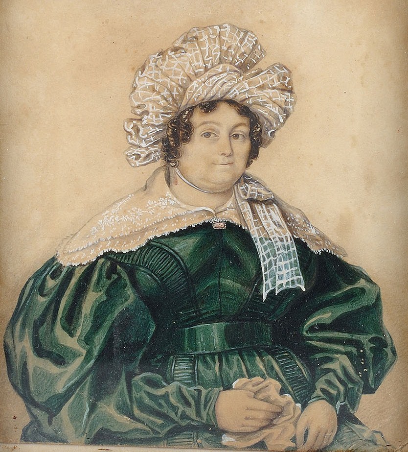Lot 406: Small watercolor of a portly woman