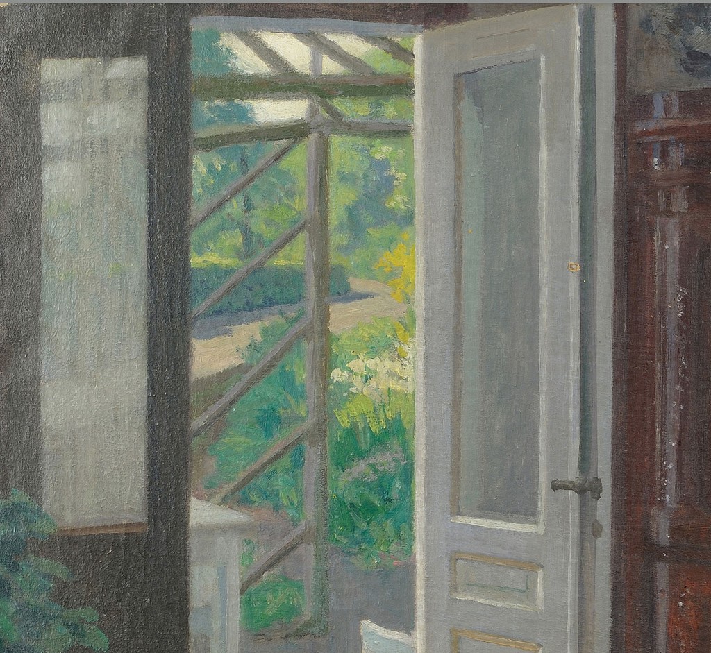 Lot 431: Hans Hilsoe oil on canvas, Interior Scene