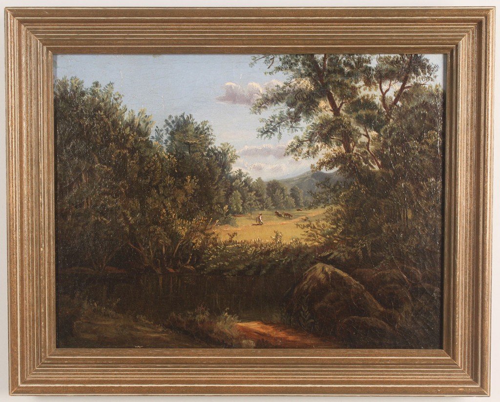 Lot 436: American Oil on Canvas Landscape with cows
