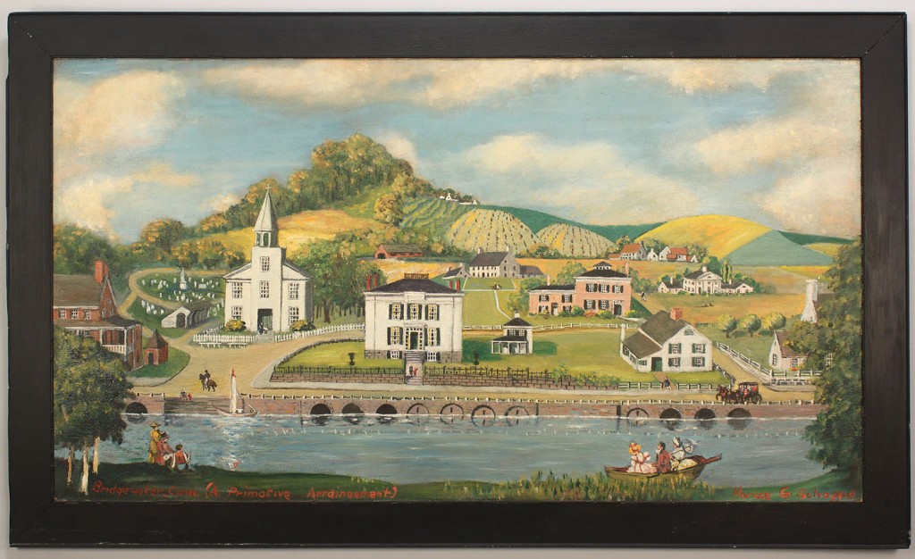 Lot 438: Large H. Schoppe folk art Connecticut landscape