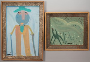 Lot 443: 2 Mose Tolliver Paintings, outsider art
